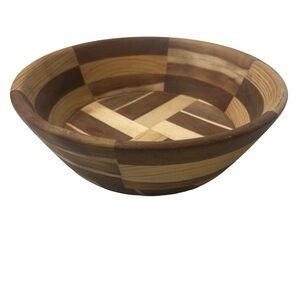 Segmented Hand-Turned Exotic Wood Bowl Geometric Pattern Food-Safe Signed VF 13?